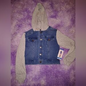 Social Standard Soft Denim Jacket with Gray Hood And Sleeves